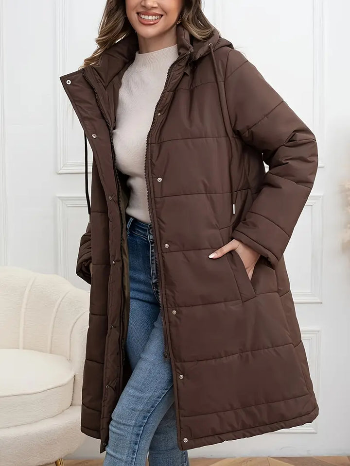 Veste d'hiver mi-longue à capuche pour femme